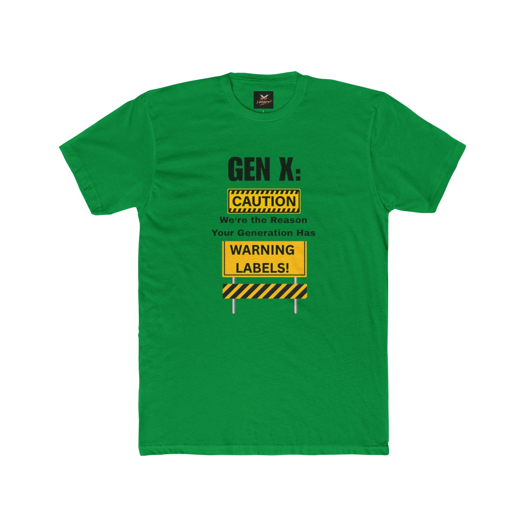 Gen X Warning Labels T-Shirt — "Caution: We're the Reason Your Generation Has Warning Labels"