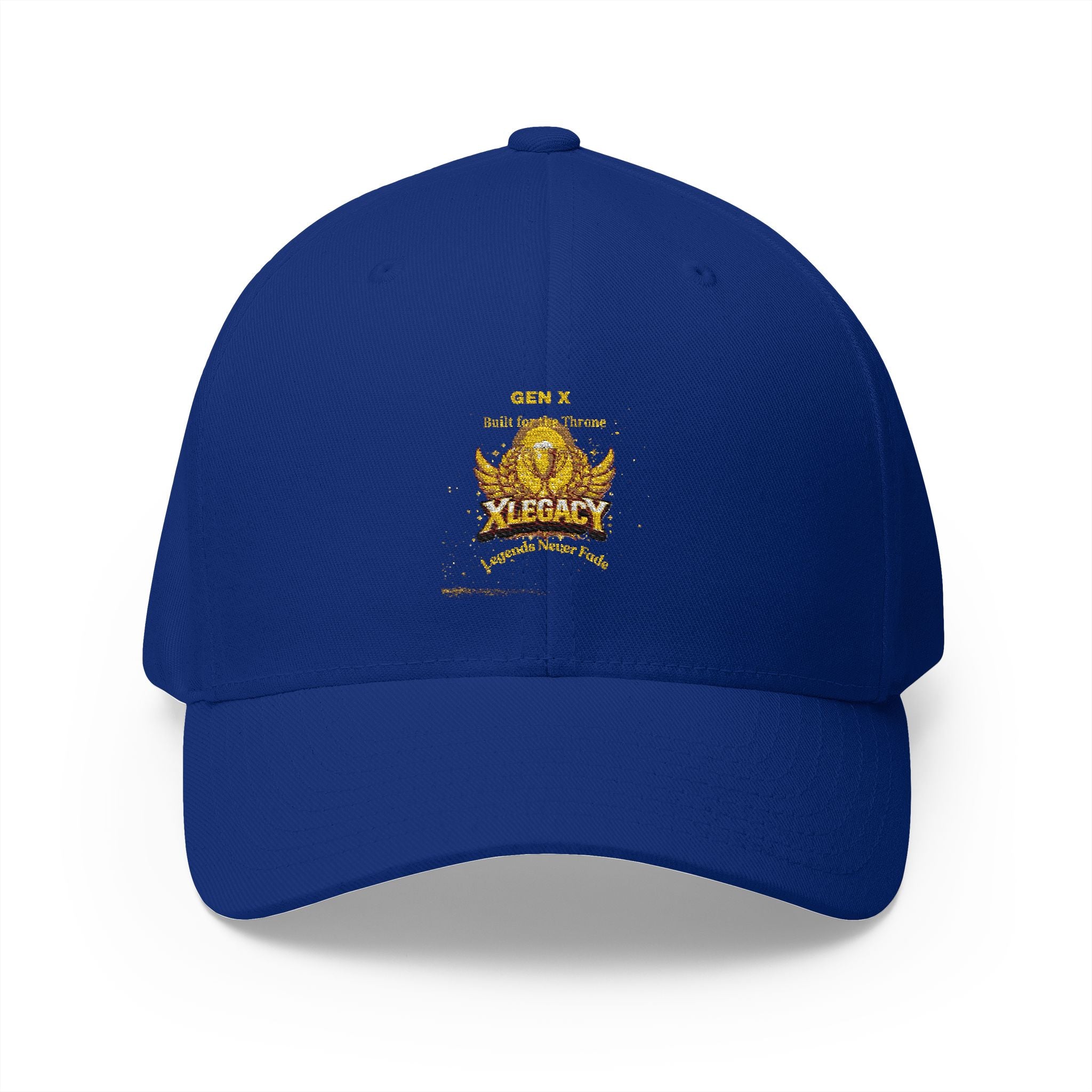 Blue cap with a yellow star design on a white background